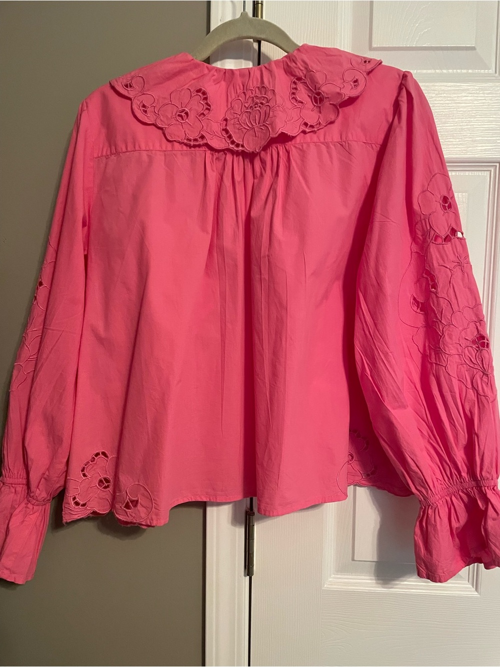 Free People Maisie Boho Pink Cotton Eyelet floral Embroidered Blouse Size M - Picture 3 of 12